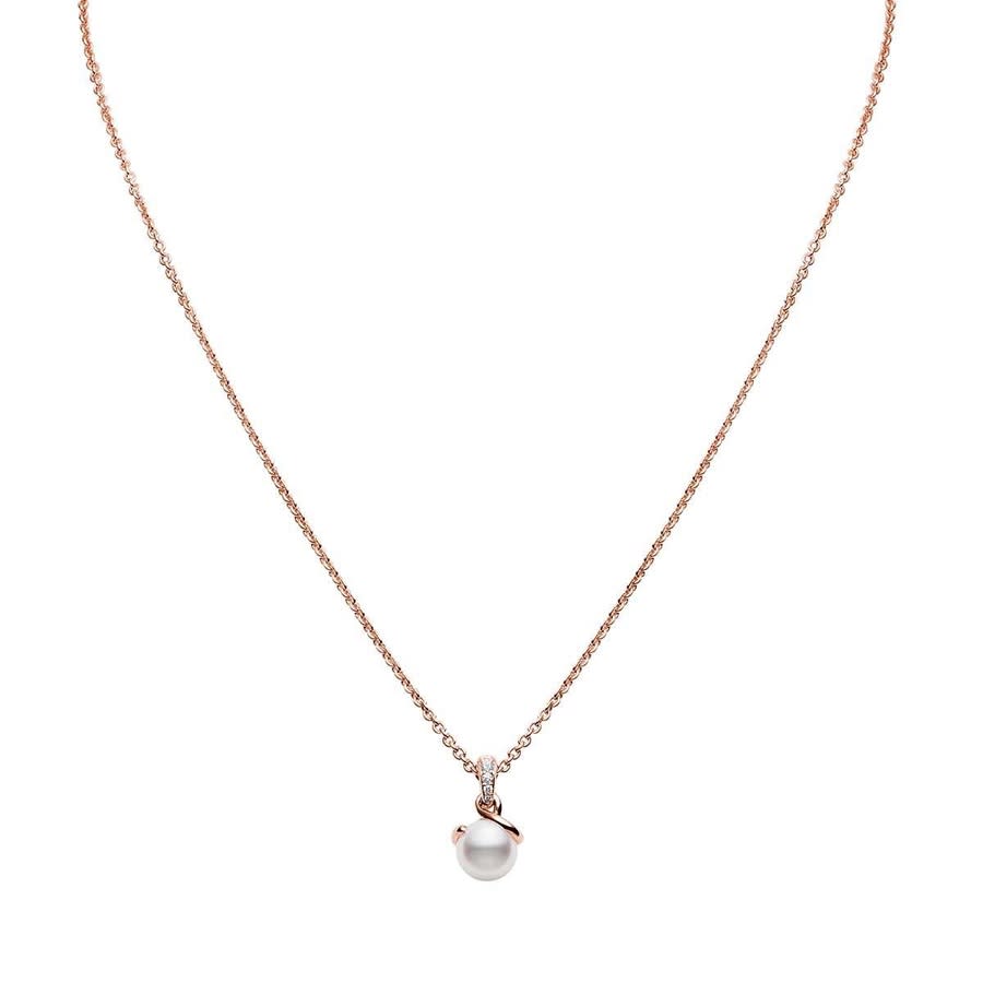 Mikimoto 18k Rose Gold 8mm Akoya & Diamond Twist Pendant Necklace In Rose Gold-tone