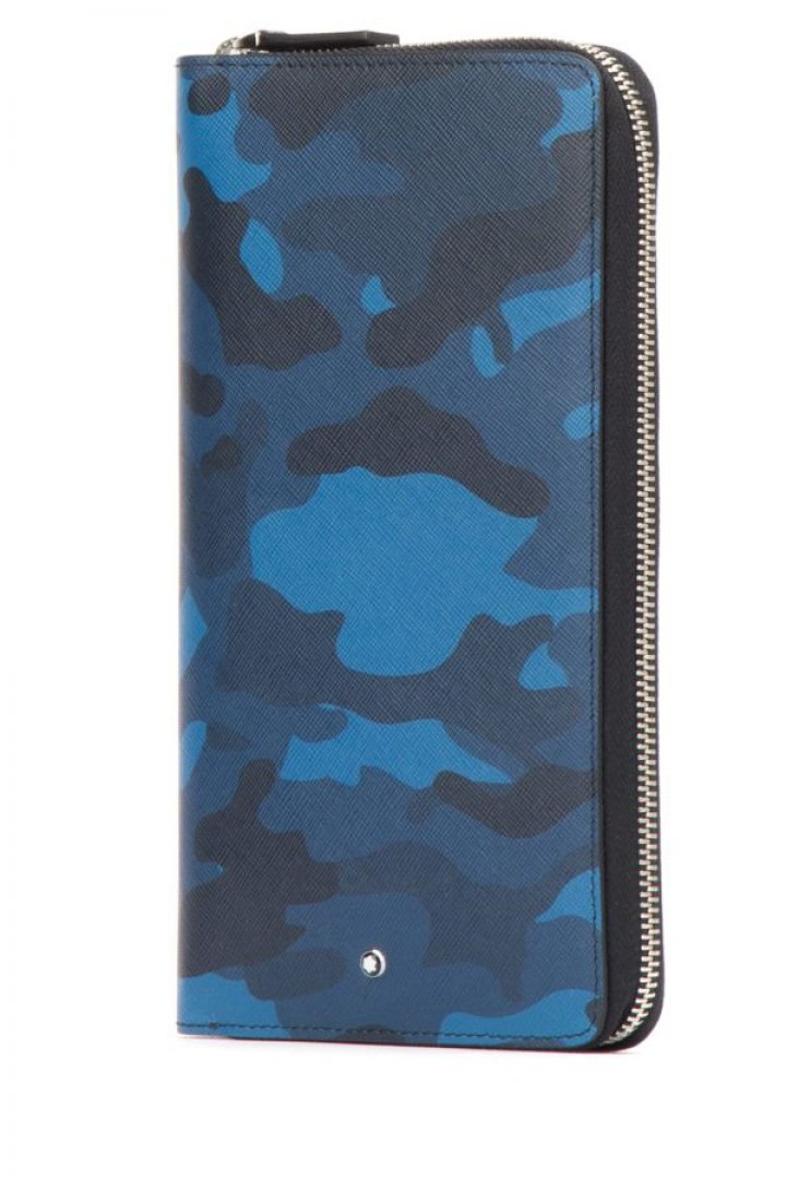 Montblanc Sartorial Leather Wallet In Camouflage Blue