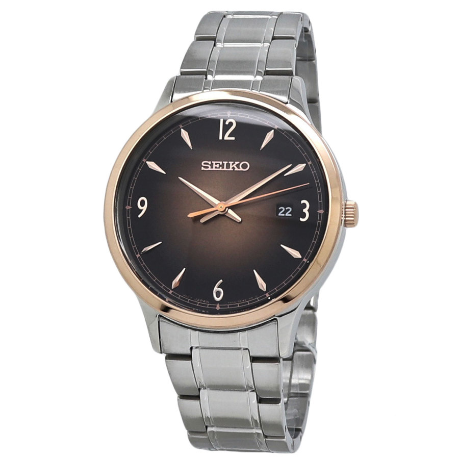Seiko Essentials Quartz Brown Dial Stainless Steel Mens Watch Sgeh90 In Brown / Gold Tone / Rose / Rose Gold Tone