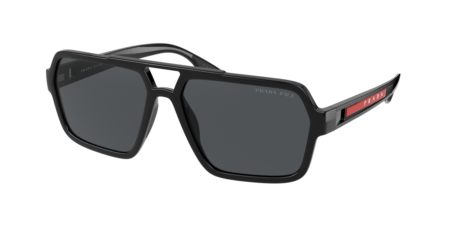 Prada Polarized Dark Grey Rectangular Mens Sunglasses Ps 01xs Dg002g 59 In Black,grey