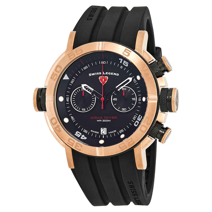 Swiss Legend Aqua Diver Chronograph Black Dial Watch Sl-10622sm-rg-01-bb In Black,blue,gold Tone,pink,rose Gold Tone