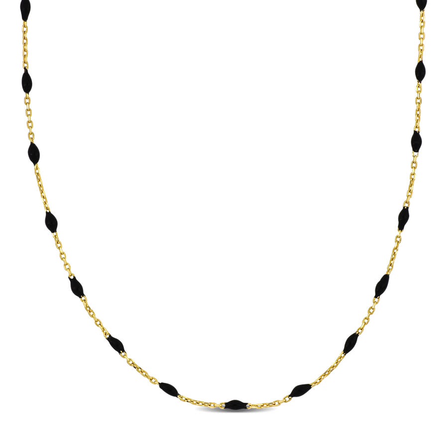 Amour Black Enamel Station Necklace In 14k Yellow Gold