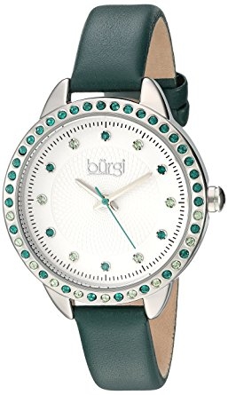 Burgi White Dial Green Leather Ladies Watch Bur161gn In Green / White