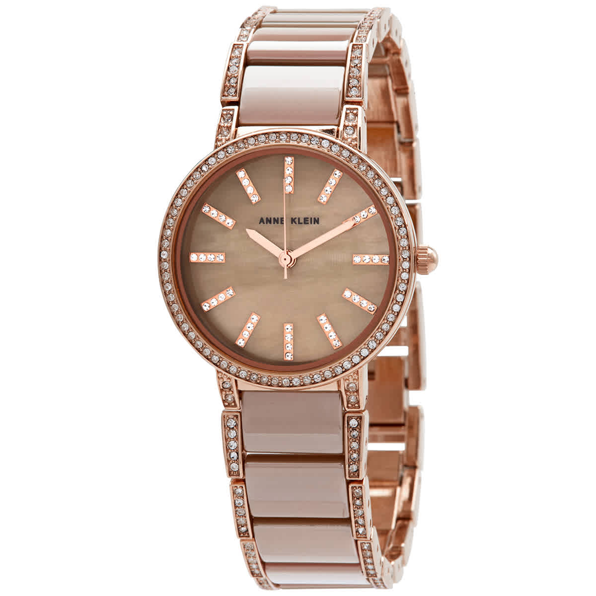 Anne Klein Quartz Crystal Ladies Watch 3306khrg In Beige,gold Tone,mother Of Pearl,pink,rose Gold Tone