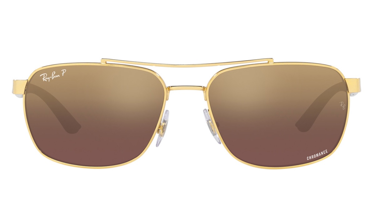 Ray Ban Rb3701 Sunglasses Matte Brown Frame Gold Lenses Polarized 59-17 In Gold / Purple