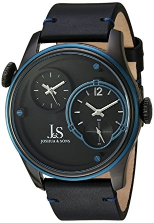 JOSHUA AND SONS QUARTZ BLACK DUAL TIME DIAL MENS WATCH JX118BKBU