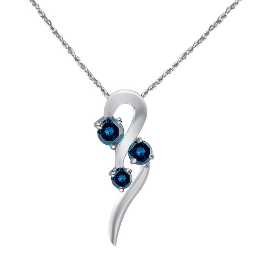 MAULIJEWELS 0.35 CARAT BLUE DIAMOND THREE STONE PENDANT IN 10K WHITE GOLD WITH 18'' 10K WHITE GOLD PLATED STERLI