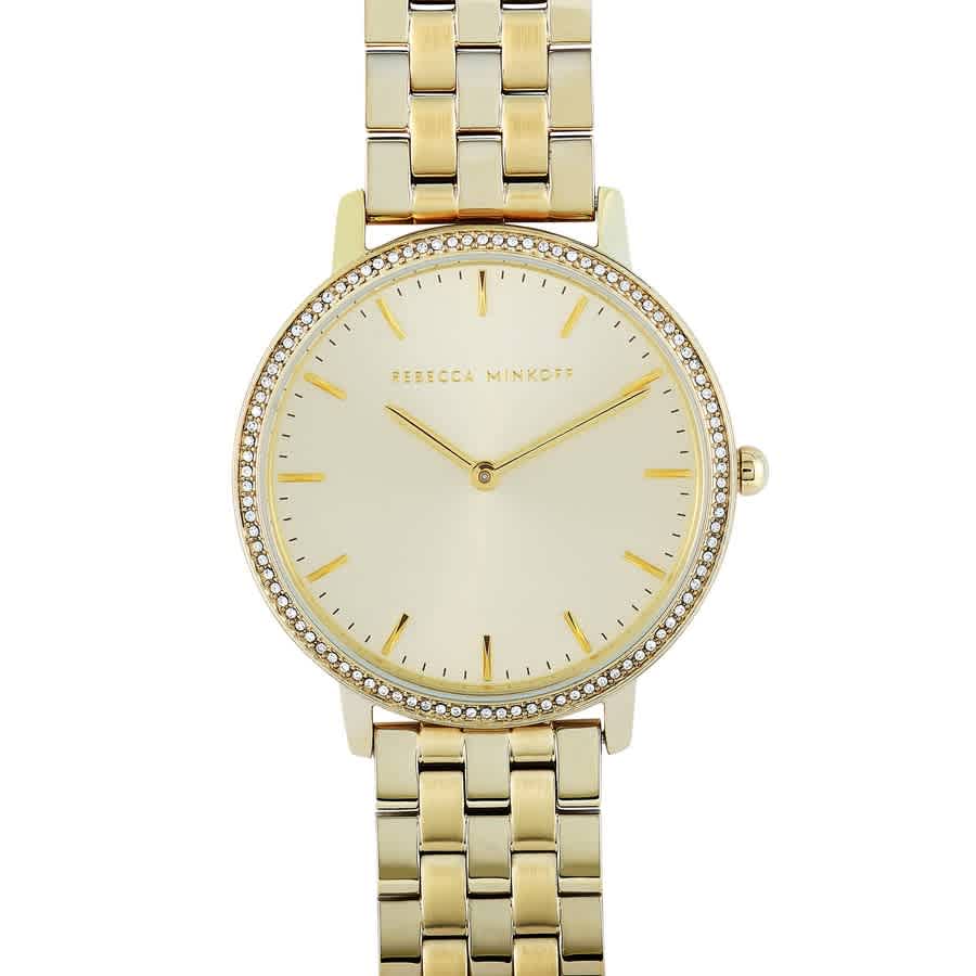 Shop Rebecca Minkoff Major Quartz Crystal Gold Dial Ladies Watch 2200348 In Gold / Gold Tone