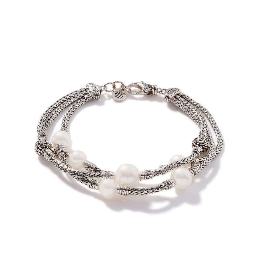 Shop John Hardy Pearl Triple Row Sterling Silver Bracelet - Bb90653xum In Silver-tone