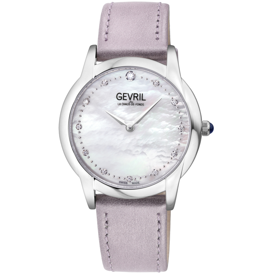 Shop Gevril Airolo Diamond Mother Of Pearl Dial Ladies Watch 13041 In Blue / Mop / Mother Of Pearl / Purple