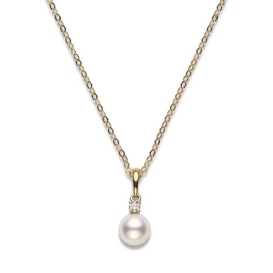 Mikimoto 7-7.5mm Akoya Cultured Pearl 0.05ct Of Diamonds 18k Yellow Gold - Pps702dk In Yellow