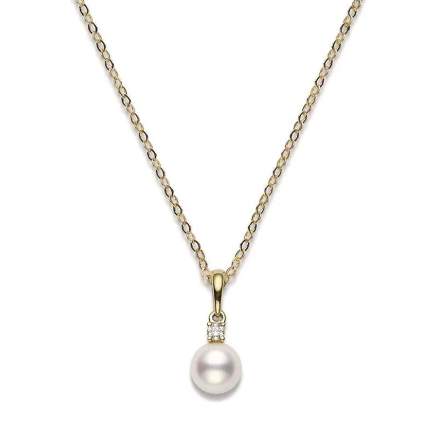 Mikimoto 7-7.5mm Akoya Cultured Pearl 0.05ct Of Diamonds 18k Yellow Gold - Pps702dk