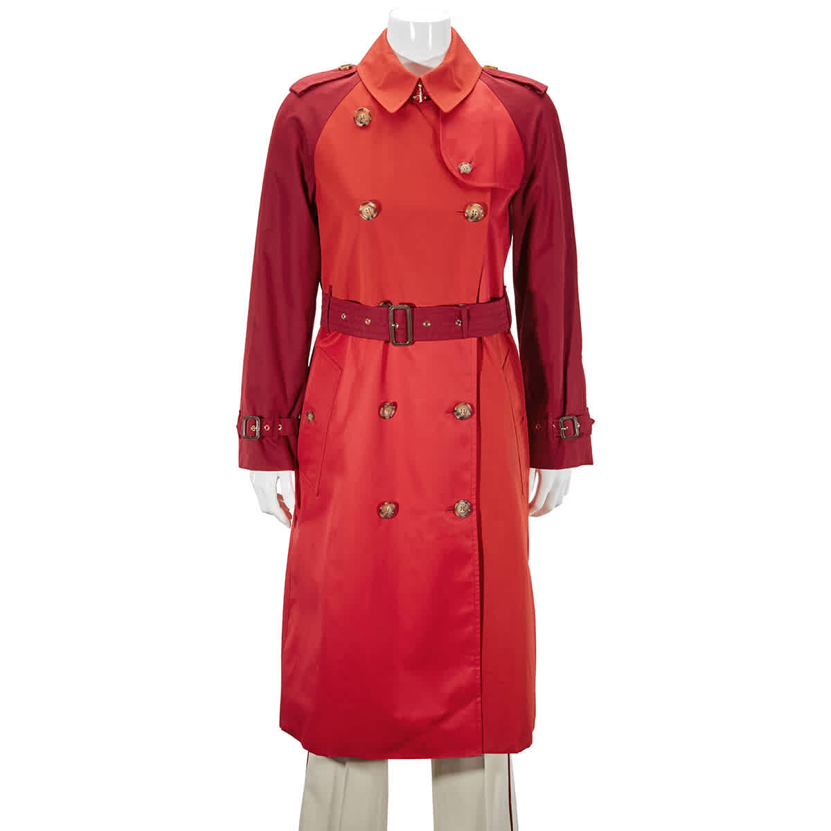 Burberry Ladies Colorblock Belted Trench Coat, Brand Size 4 (us Size 2) In Red