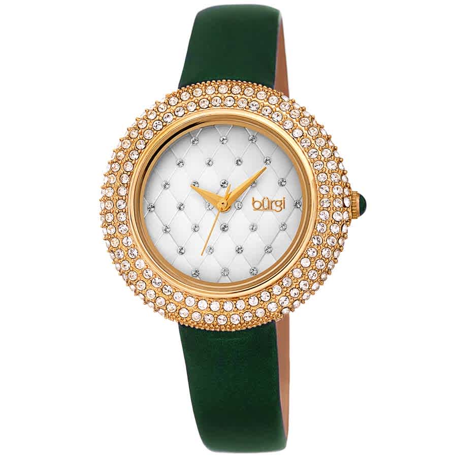 Burgi Argyle Style Quartz White Dial Ladies Watch Bur207gn In Brass / Gold Tone / Green / White