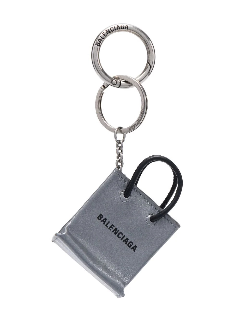 Balenciaga Mini Shopping Leather Keyring In Silver/l Black