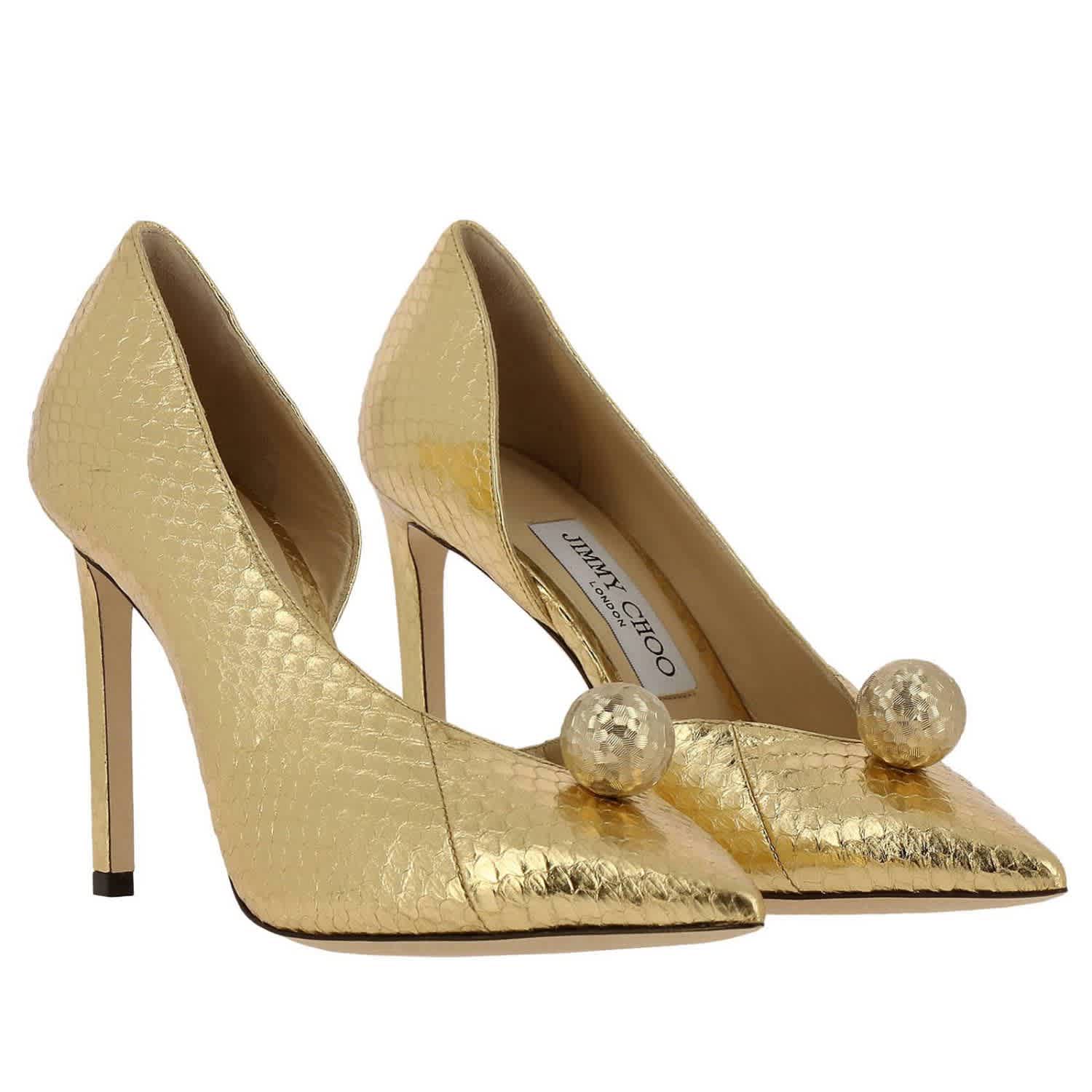 Jimmy Choo Ladies High Pump Gold/gold 100 Sadira Met Elaph Heels In Gold Tone