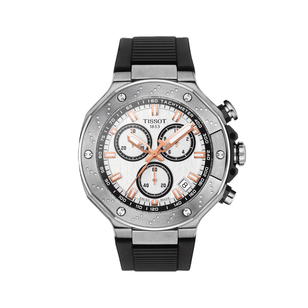 Tissot Men's Swiss Chronograph T-race Black Strap Watch 45mm In Black / Gold Tone / Rose / Rose Gold Tone / White