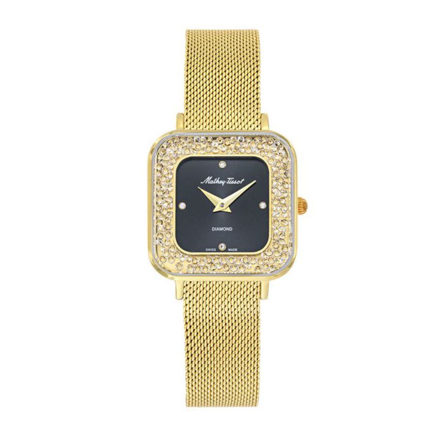 Mathey-tissot Gemina Quartz Diamond Black Dial Ladies Watch D984spyn In Black / Gold / Gold Tone / Yellow