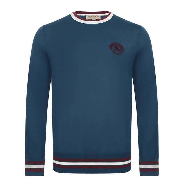 Burberry Jared Long-sleeve Embroidered Crest Cotton Silk Sweater In Blue