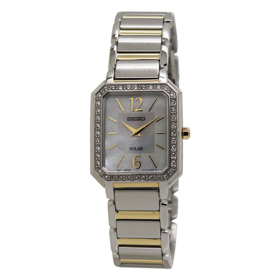 Seiko Solar Mother Of Pearl Dial Ladies Watch Sup466 In Two Tone  / Gold Tone / Mop / Mother Of Pearl / Yellow