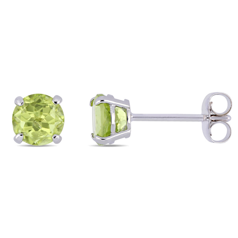 Amour Peridot Stud Earrings In 14k White Gold In White