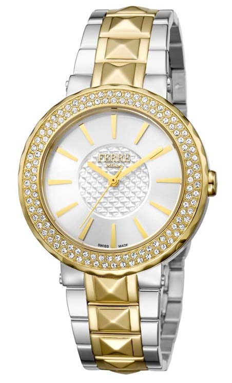 Ferre Milano Silver Dial Ladies Watch Fm1l058m0101 In Gold Tone,silver Tone,two Tone