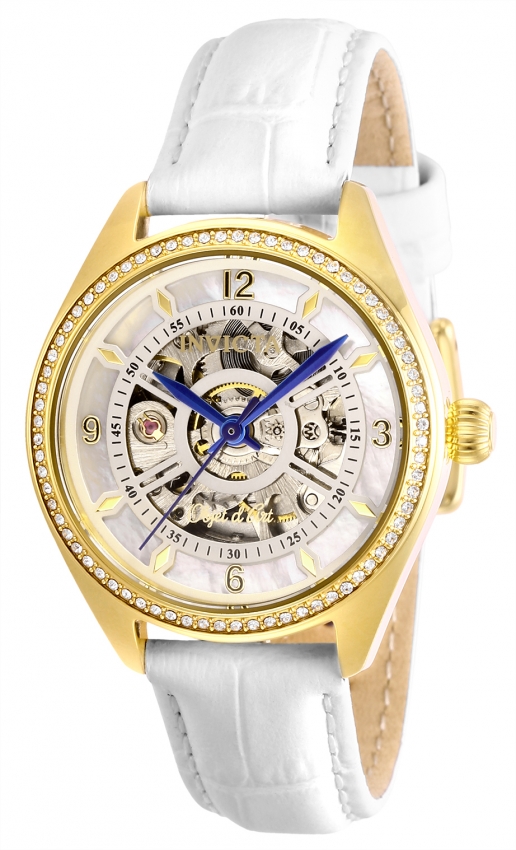 Invicta Objet D Art Automatic Crystal White Dial Ladies Watch 26352 In Blue,gold Tone,white,yellow
