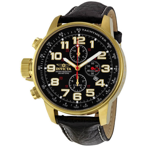 Invicta Lefty Chronograph Black Dial Gold-tone Unisex Watch 3330 In Black / Gold