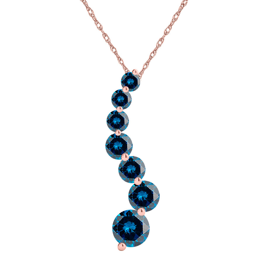 MAULIJEWELS 1.0 CARAT BLUE NATURAL DIAMOND JOURNEY PENDANT NECKLACE IN 14K SOLID ROSE GOLD WITH 18'' GOLD PLATED