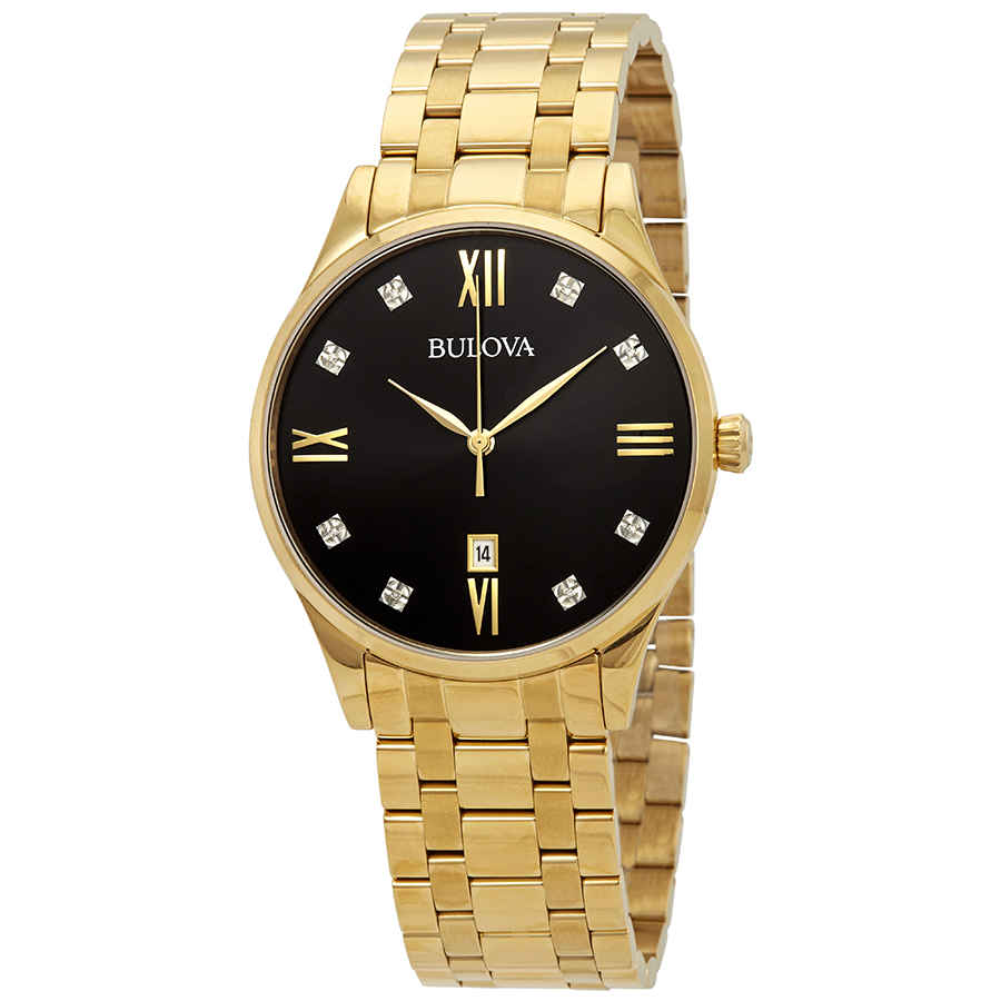 Bulova Classic Mens Gold Tone Stainless Steel Bracelet Watch 97d108 In Black / Gold Tone / Yellow