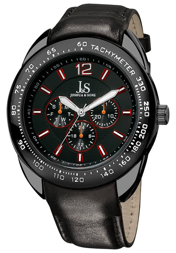 Joshua And Sons Black Dial Black Leather Mens Watch Js-45-bk In Black / Red / White