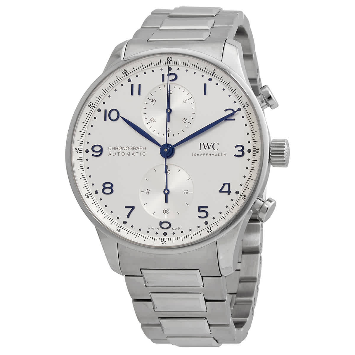 Iwc Schaffhausen Iwc Portugieser Chronograph Automatic Silver Dial Mens Watch Iw371617 In Blue / Silver / White