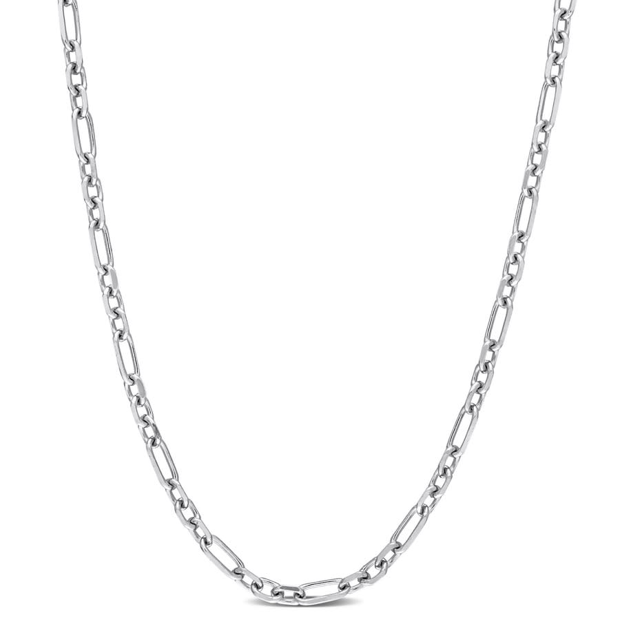 Amour 3 Mm Diamond Cut Figaro Chain Necklace In Sterling Silver In White