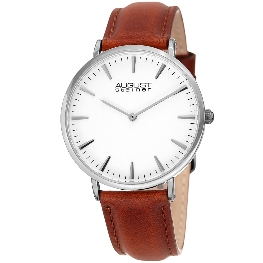 August Steiner Quartz White Dial Ladies Watch As8247ssbr In Brown / White