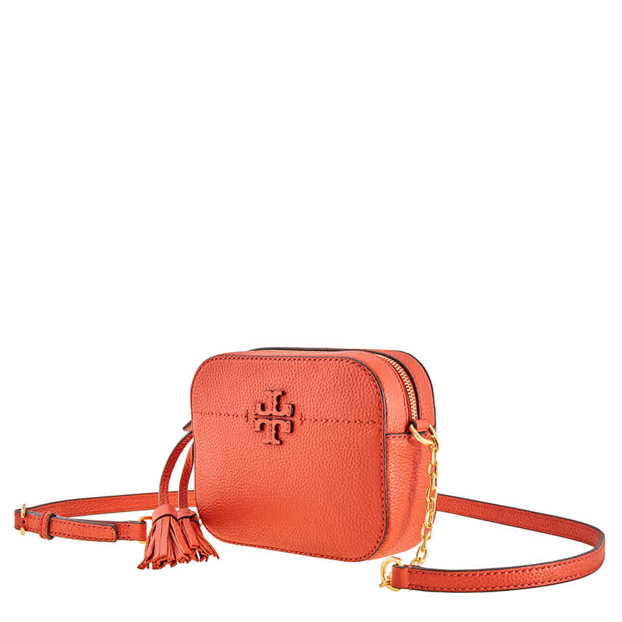 Tory Burch Mcgraw Leather Camera Bag - Pink In Gold Tone,orange