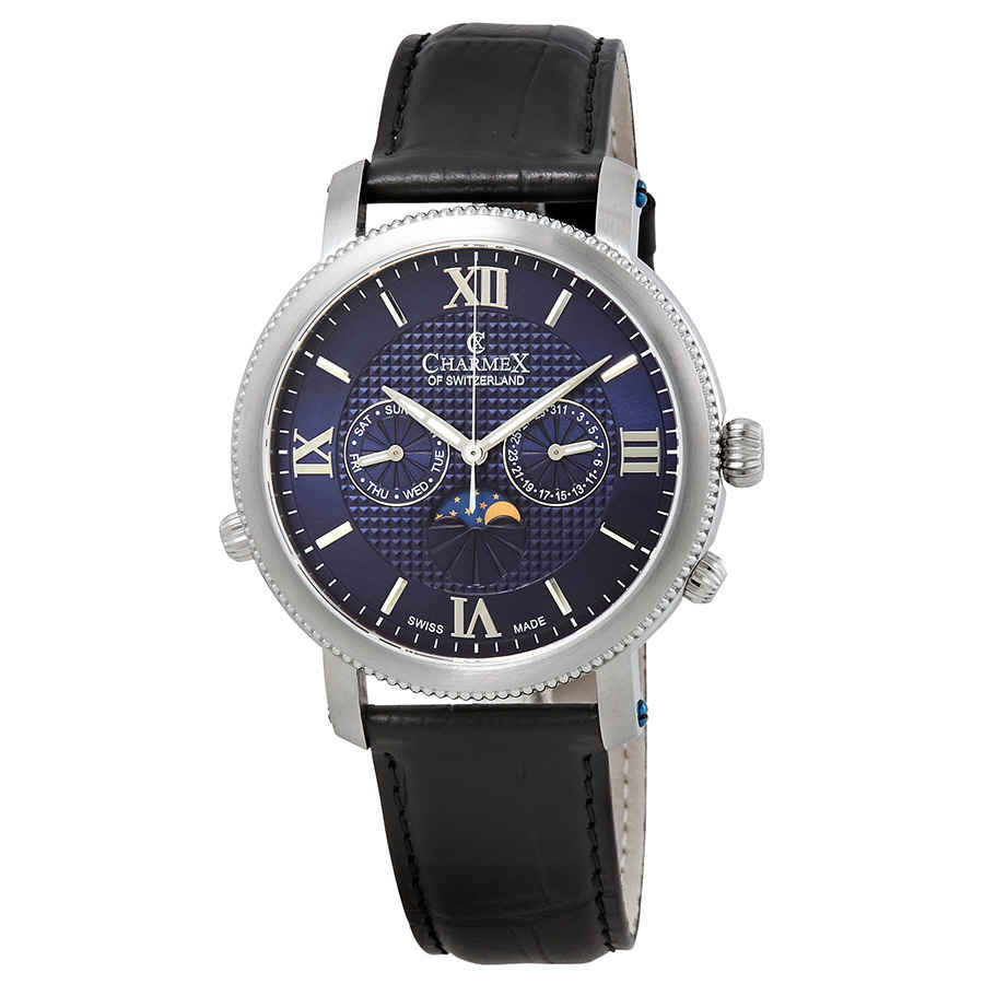 Charmex Salzburg Moonphase Blue Dial Mens Watch 2967 In Black,blue,silver Tone