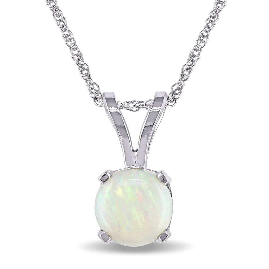 Amour 14k White Gold Opal Solitaire Pendant With Chain