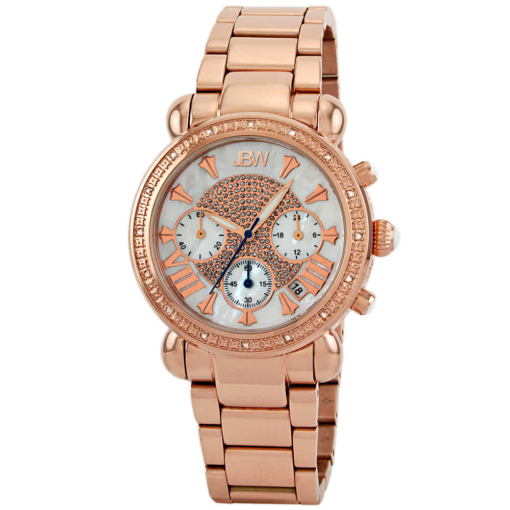 Jbw Victory Chronograph Mother Of Pearl Dial Rose Gold-plated Diamond Ladies Watch Jb-6210-k In Gold Tone,mother Of Pearl,pink,rose Gold Tone,white