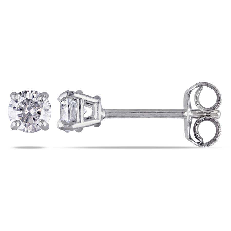 Amour 1/3 Ct Tdw Diamond Stud Earrings In Sterling Silver In Silver / White