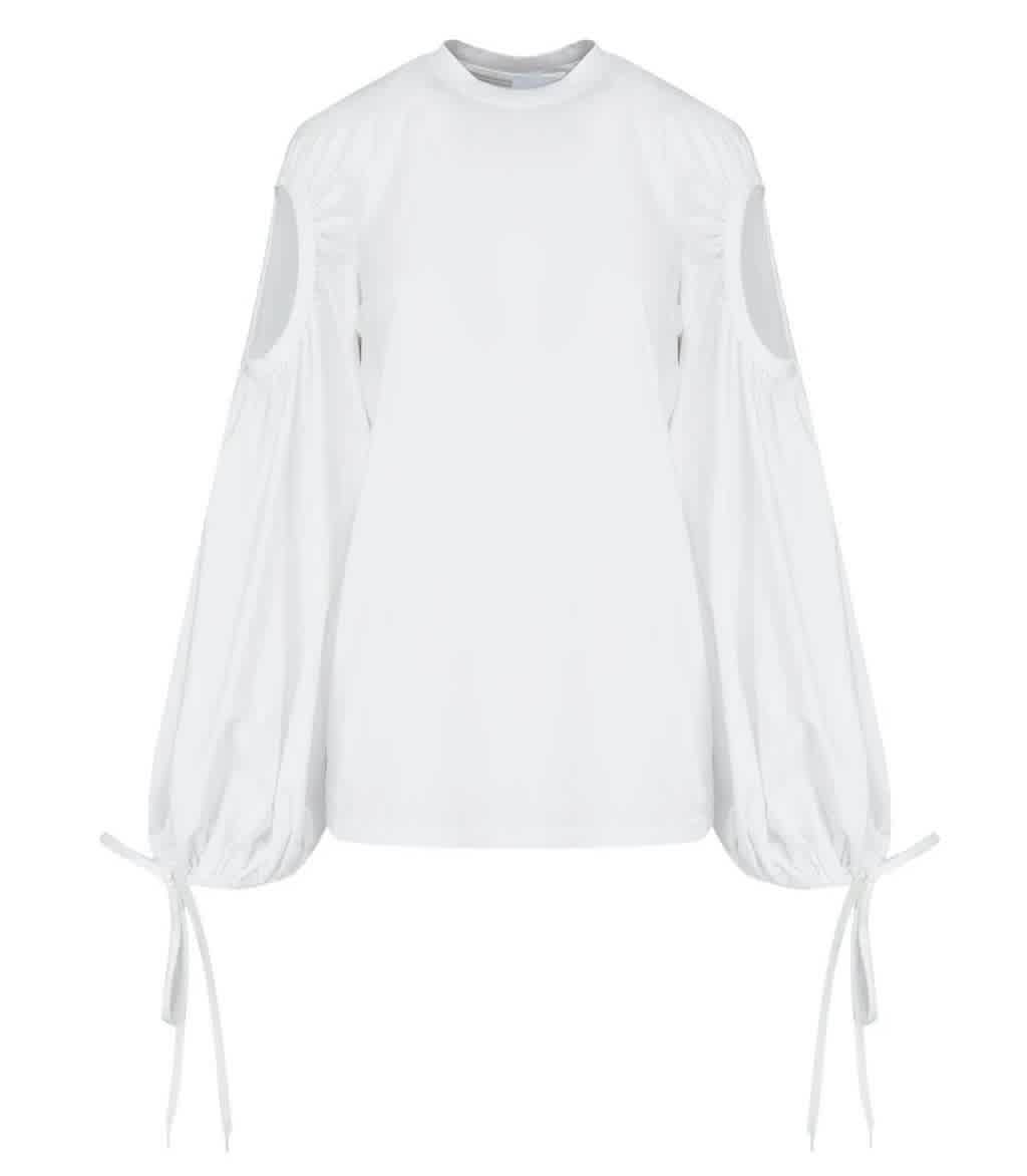 Burberry Ladies White Cut-out Sleeve Oversized Top In Optic White