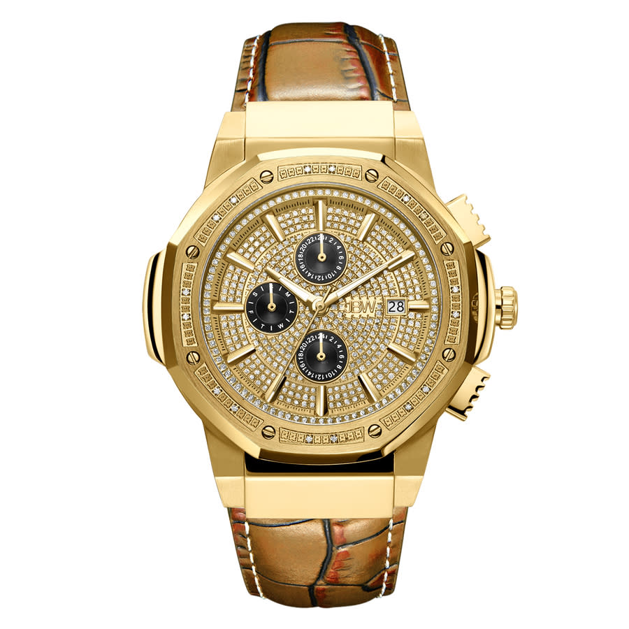 Jbw Saxon Gold-tone Dial Brown Leather Mens Watch Jb-6101l-10d In Two Tone  / Brown / Gold / Gold Tone