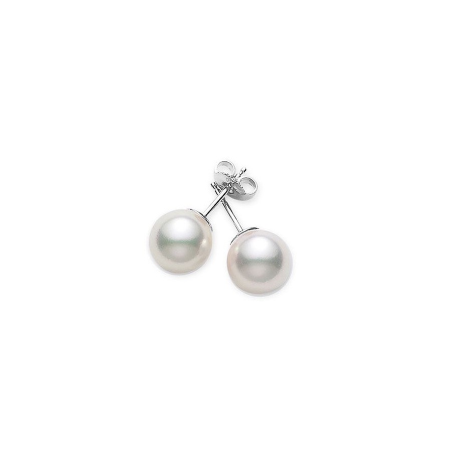 Mikimoto Akoya Pearl & White Gold Stud Earrings 18k White 6-6.5mm Aaa Grade