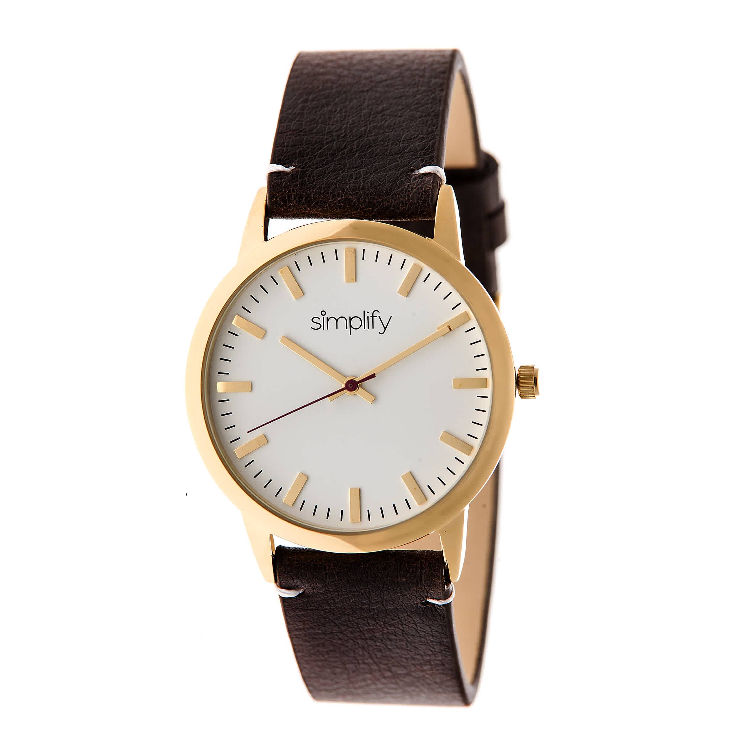 Simplify The 2800 White Dial Brown Leather Unisex Watch Sim2805 In Brown / Gold / Gold Tone / White