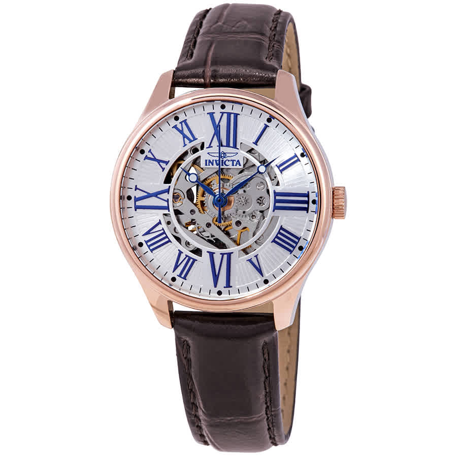 Invicta Vintage Automatic Silver Skeleton Dial Ladies Watch 23660 In Blue / Brown / Rose / Silver / Skeleton