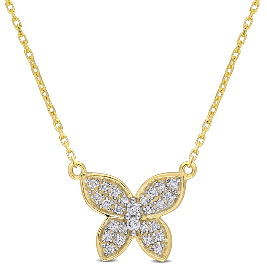 Amour 1/8 Ct Tw Diamond Butterfly Pendant With Chain In 10k Yellow Gold