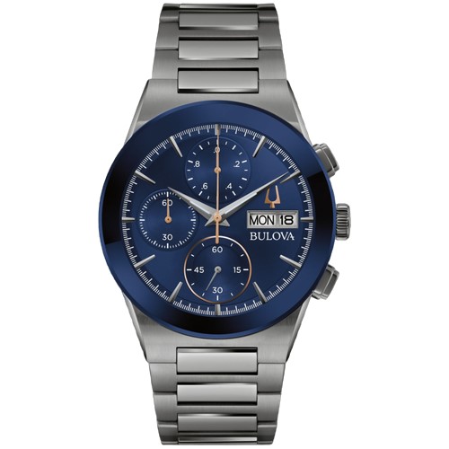 Bulova Men's Chronograph Modern Millennia Stainless Steel Bracelet Watch 41mm In Blue / Gold Tone / Rose / Rose Gold Tone
