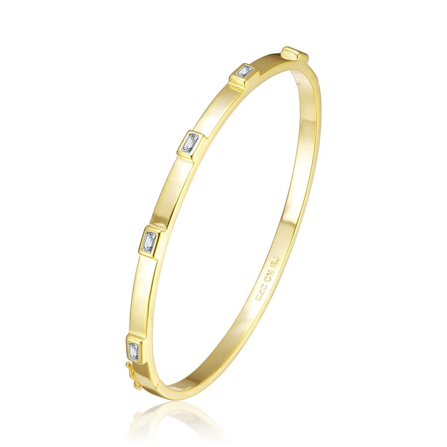 Rachel Glauber 14k Gold Plated Cubic Zirconia Bangle Bracelet In Gold-tone