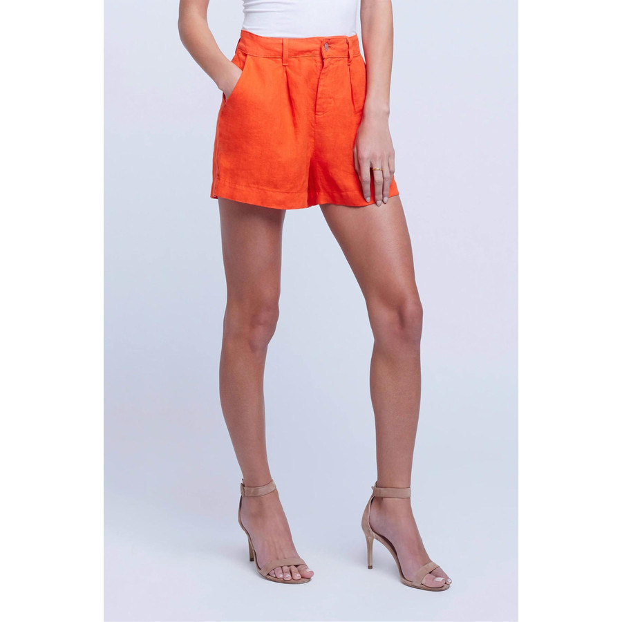 L Agence Zahari High Rise Pleated Short In Cherry Tomato In Red