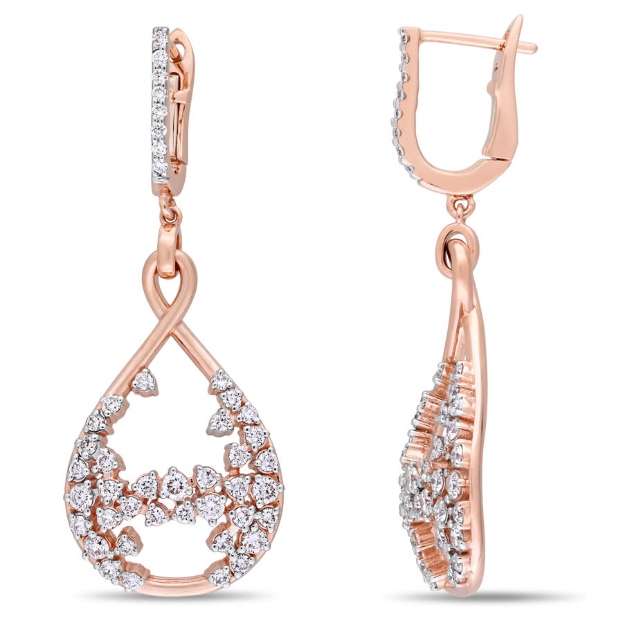 Amour 1 1/3 Ct Tw Diamond Teardrop Dangle Earrings In 14k Rose Gold In Pink