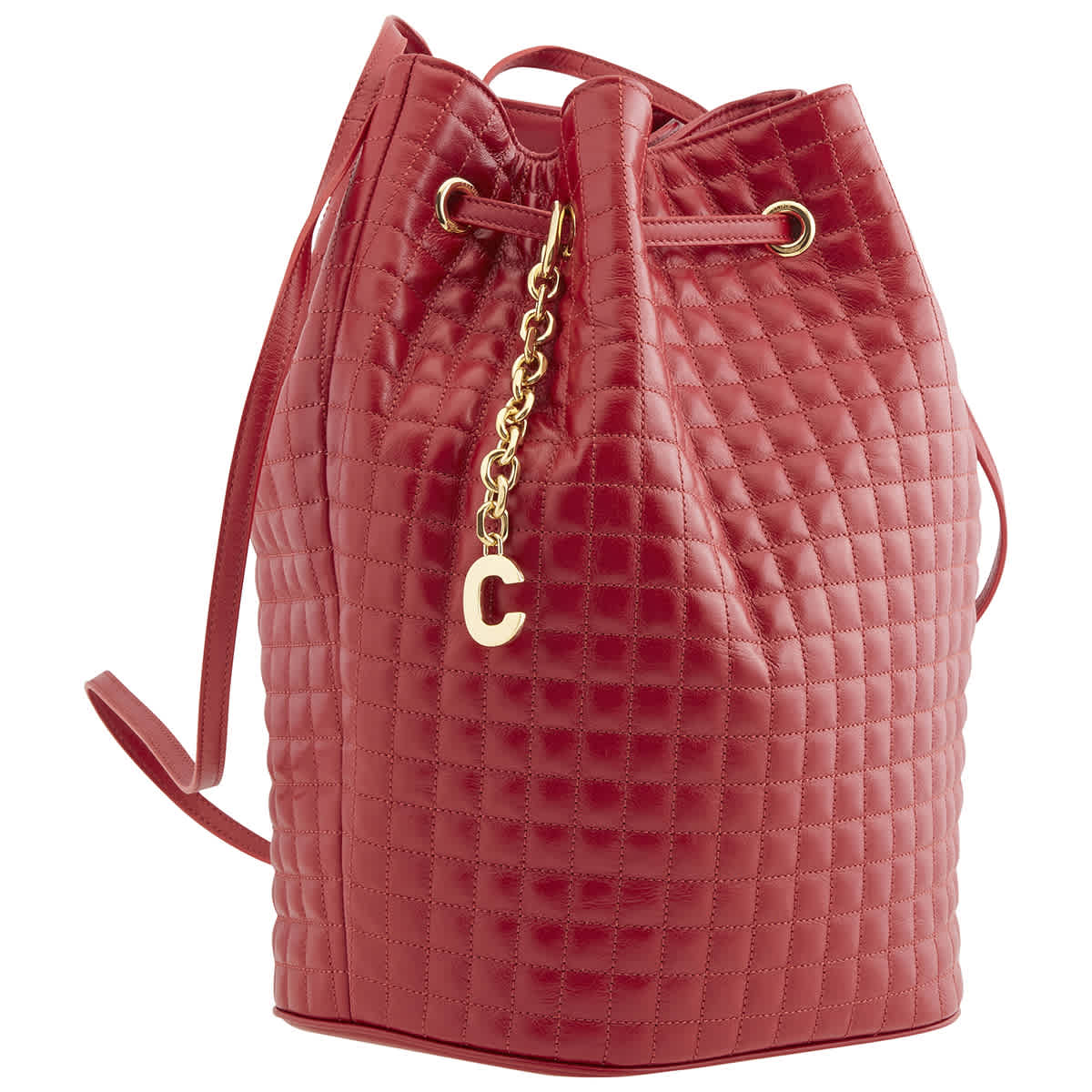 Celine Quilted Calfskin Small Backpack- Red In Gold Tone,red